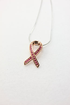 Breast Cancer Awareness Ribbon Pendant With 14K Rose Gold Plating