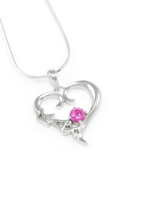 Kappa Delta Chi Sterling Silver Heart Pendant with Pink CZ Crystal
