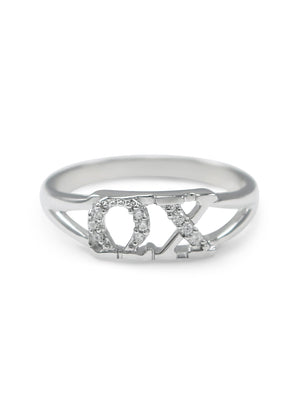 Omega Chi Sterling Silver Ring with Simulated Diamonds