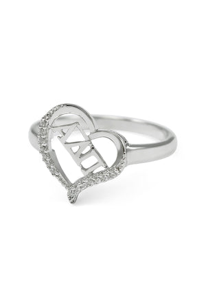 Accessories - Alpha Delta Pi Sterling Silver Heart Ring With Simulated Diamonds