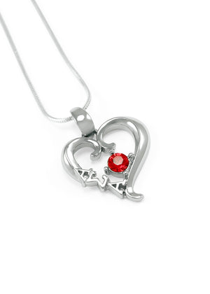 Accessories - Alpha Sigma Alpha Sterling Silver Heart Pendant With Red Crystal