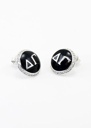 Accessories - Delta Gamma Sterling Silver Earrings With Black Enamel And Lab-created Diamonds