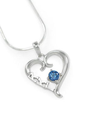 Accessories - Kappa Kappa Gamma Sterling Silver Heart Pendant With Blue Crystal