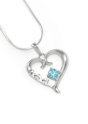 Accessories - Kappa Kappa Gamma Sterling Silver Heart Pendant With Light Blue Crystal