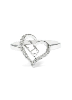 Zeta Tau Alpha Sterling Silver Heart Ring with simulated diamonds