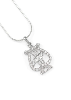 Necklace - Alpha Chi Omega Badge Pendant With Simulated Diamonds