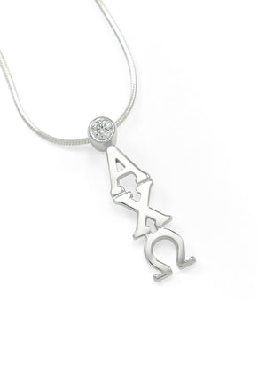 Necklace - Alpha Chi Omega Sterling Silver Lavaliere Pendant With Clear CZ Crystal