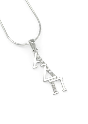 Necklace - Alpha Delta Pi Sterling Silver Diagonal Lavaliere With Simulated Diamonds