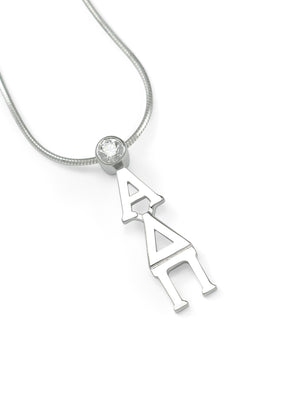 Necklace - Alpha Delta Pi Sterling Silver Lavaliere With Clear CZ Crystal