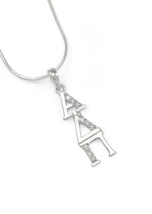 Necklace - Alpha Delta Pi Sterling Silver Lavaliere With Simulated Diamonds