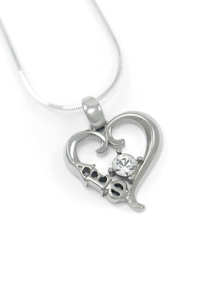 Necklace - Alpha Epsilon Phi Sterling Silver Heart Pendant With Clear CZ Crystal