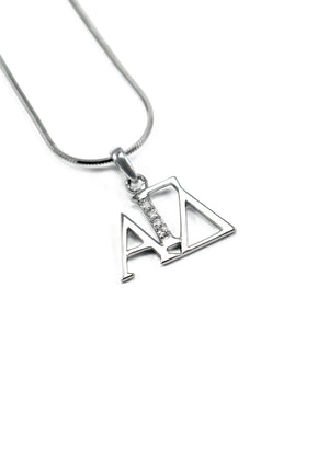 Necklace - Alpha Gamma Delta Horizontal Lavaliere With Simulated Diamonds