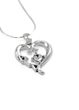 Necklace - Alpha Gamma Delta Sterling Silver Heart Pendant With Clear CZ Crystal