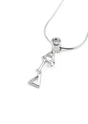 Necklace - Alpha Gamma Delta Sterling Silver Lavaliere With Clear CZ Crystal