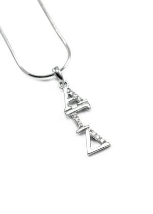 Necklace - Alpha Gamma Delta Sterling Silver Lavaliere With Simulated Diamonds