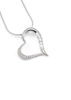 Necklace - Alpha Omicron Pi Angled Heart Pendant With Simulated Diamonds