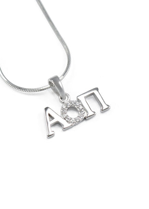 Necklace - Alpha Omicron Pi Horizontal Lavaliere With Simulated Diamonds