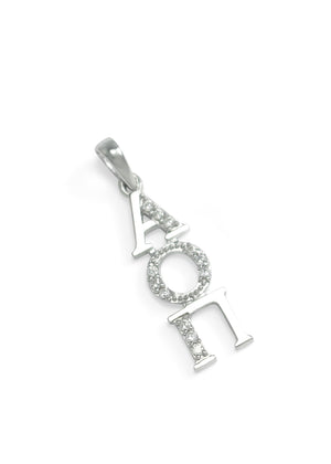 Necklace - Alpha Omicron Pi Sterling Silver Lavaliere With Simulated Diamonds