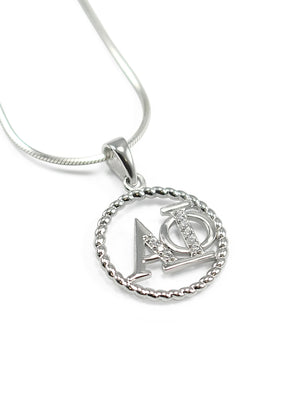 Necklace - Alpha Phi Sterling Silver Circular Pendant With Simulated Diamonds