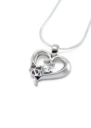 Necklace - Alpha Phi Sterling Silver Heart Pendant With Clear CZ Crystal