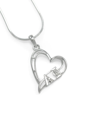 Necklace - Alpha Phi Sterling Silver Tilted Heart Pendant With CZ Diamonds