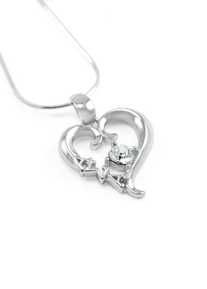 Necklace - Alpha Sigma Alpha Sterling Silver Heart Pendant With Clear CZ Crystal