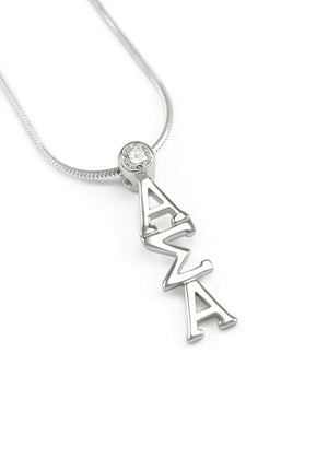 Necklace - Alpha Sigma Alpha Sterling Silver Lavaliere With Clear CZ Crystal
