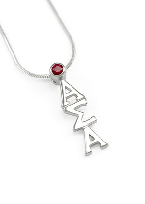 Necklace - Alpha Sigma Alpha Sterling Silver Lavaliere With Red Crystal