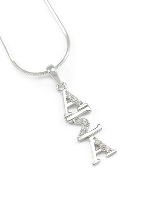 Necklace - Alpha Sigma Alpha Sterling Silver Lavaliere With Simulated Diamonds