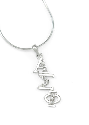 Necklace - Alpha Sigma Phi Sterling Silver Diagonal Lavaliere With Simulated Diamonds