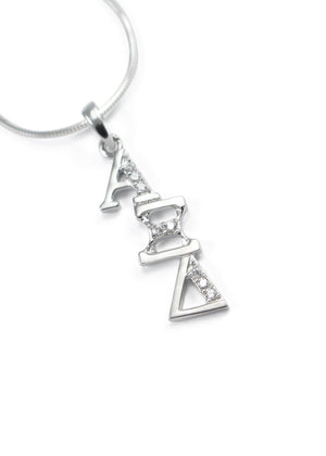 Necklace - Alpha Xi Delta Sterling Silver Diagonal Lavaliere With Simulated Diamonds