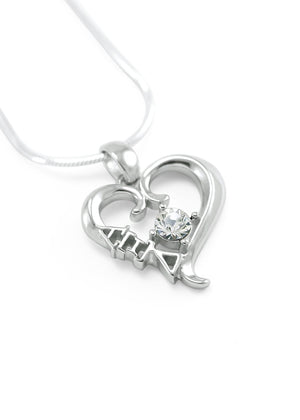 Necklace - Alpha Xi Delta Sterling Silver Heart Pendant With Clear CZ Crystal
