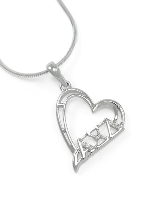 Necklace - Alpha Xi Delta Sterling Silver Heart Pendant With CZs
