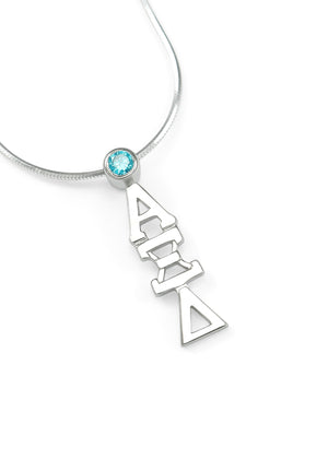 Necklace - Alpha Xi Delta Sterling Silver Lavaliere Pendant With Light Blue CZ Crystal