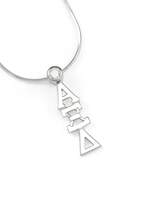 Necklace - Alpha Xi Delta Sterling Silver Lavaliere With Clear CZ Crystal