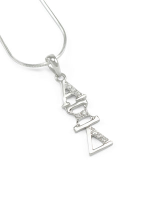 Necklace - Alpha Xi Delta Sterling Silver Lavaliere With Simulated Diamonds