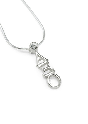 Necklace - Alpha Xi Omicron Sterling Silver Lavaliere Pendant With Clear CZ Crystal