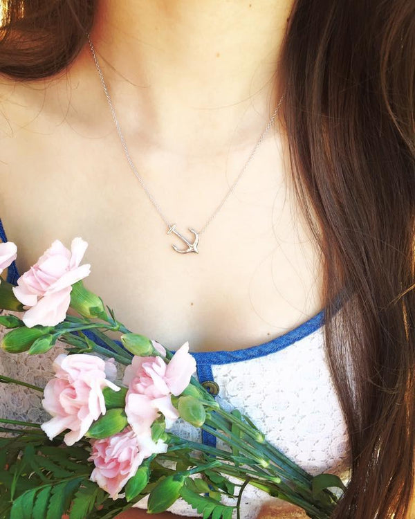 Sideways Anchor Necklace | Sterling Silver Anchor Pendant