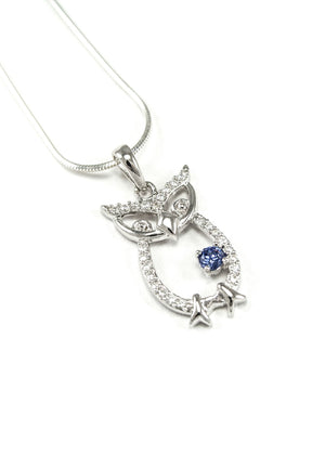 Necklace - Chi Omega Owl Pendant With Simulated Diamonds And Blue Crystal