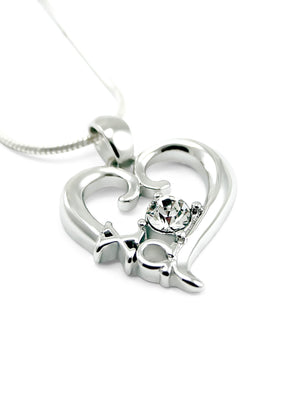 Necklace - Chi Omega Sterling Silver Heart Pendant With Clear CZ Crystal