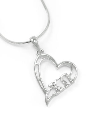 Necklace - Chi Omega Sterling Silver Heart Pendant With CZs