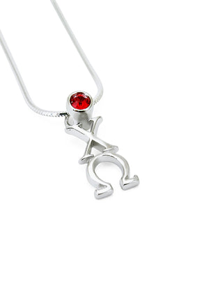 Necklace - Chi Omega Sterling Silver Lavaliere With Red CZ Crystal