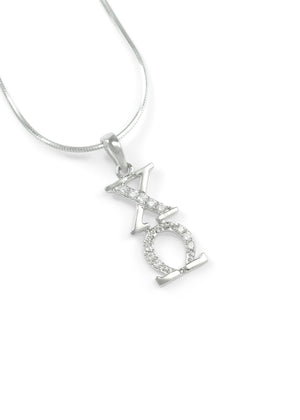 Necklace - Chi Omega Sterling Silver Lavaliere With Simulated Diamonds