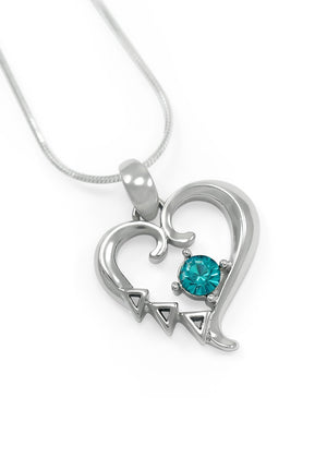 Necklace - Delta Delta Delta Sterling Silver Heart Pendant With CZ Blue Crystal