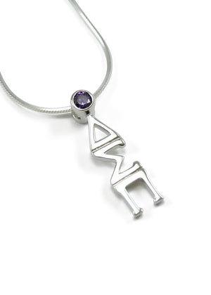 Necklace - Delta Sigma Pi Sterling Silver Lavaliere Pendant With Purple Crystal