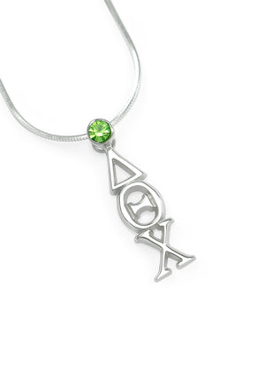 Necklace - Delta Theta Chi Sterling Silver Lavaliere With Green Crystal