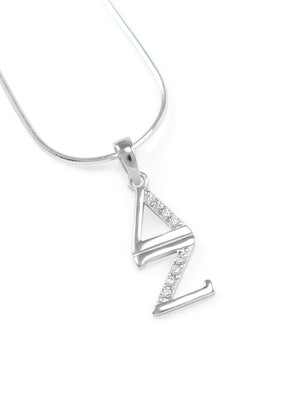Necklace - Delta Zeta Sterling Silver Lavaliere Necklace With CZs