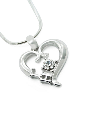 Necklace - Gamma Eta Sterling Silver Heart Pendant With Clear CZ Crystal