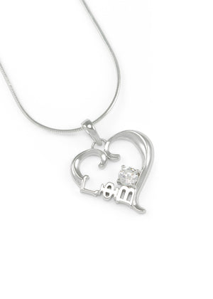 Necklace - Gamma Phi Beta Silver Heart Pendant With Clear CZ Crystal