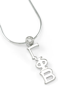 Necklace - Gamma Phi Beta Sterling Silver Lavaliere With Clear CZ Crystal